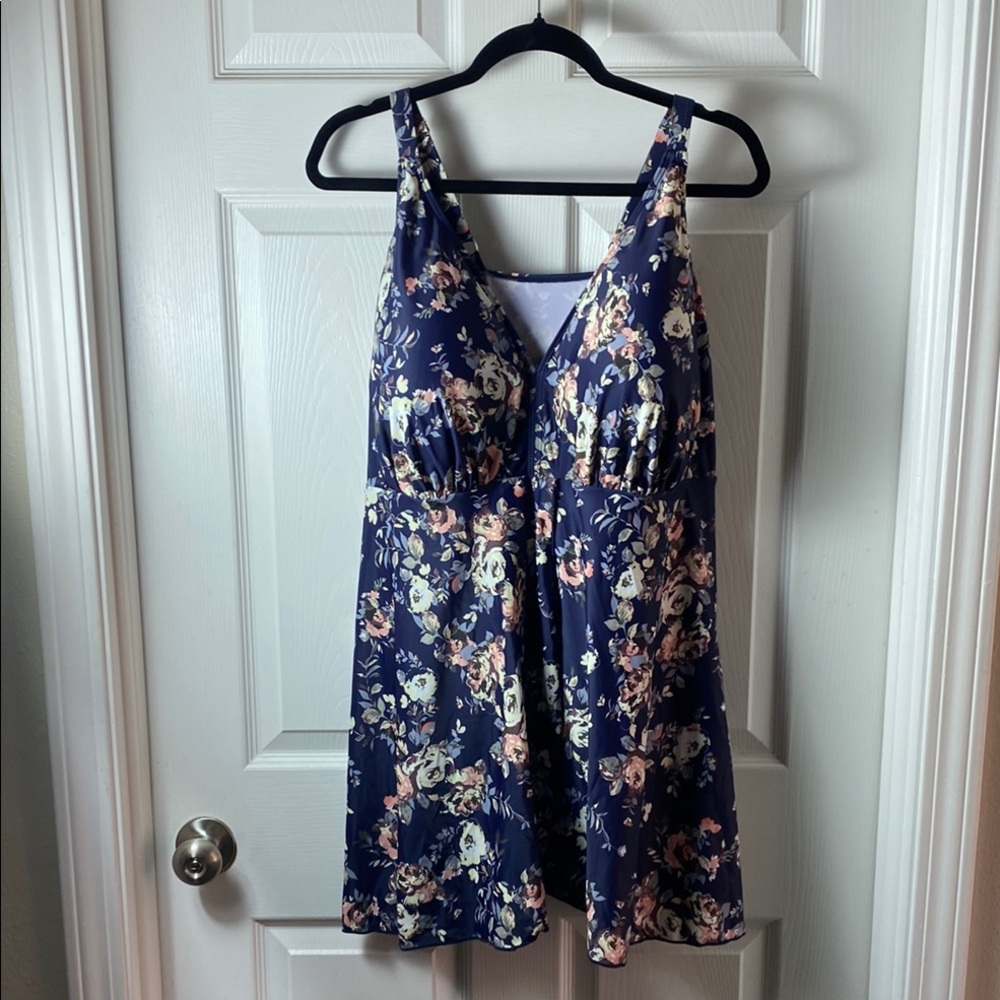 Women Perona Blue and Pink Floral One-Piece Swimsuit Plus Size 26W